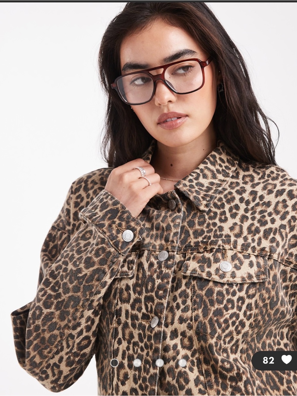 Vero Moda oversized denim jacket in washed leopard print Size Medium - Picture 10 of 12